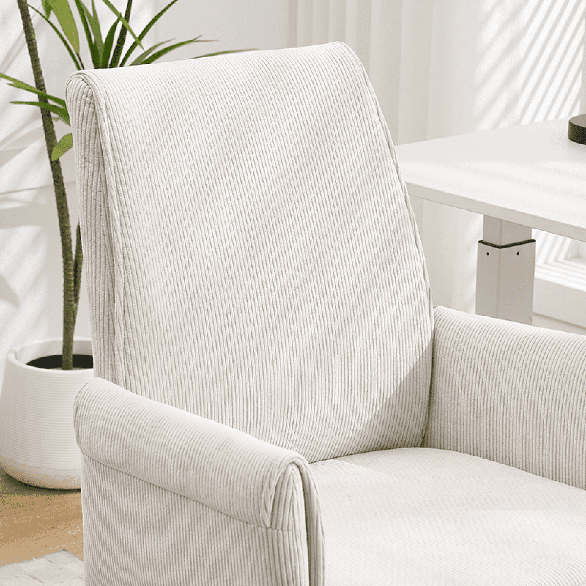 Leumius Mid-Back Liftable Office Chair with Striped Fabric and Ergonomically Designed Accent Chairs for Office Bedroom Dressing Table White