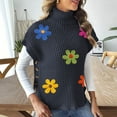 thumbnail image 2 of Sweater Vest for Women Trendy Flowers Ribbed Turtleneck Loose Knit Pullover Outerwear with Side Buttons (One Size, Navy), 2 of 6