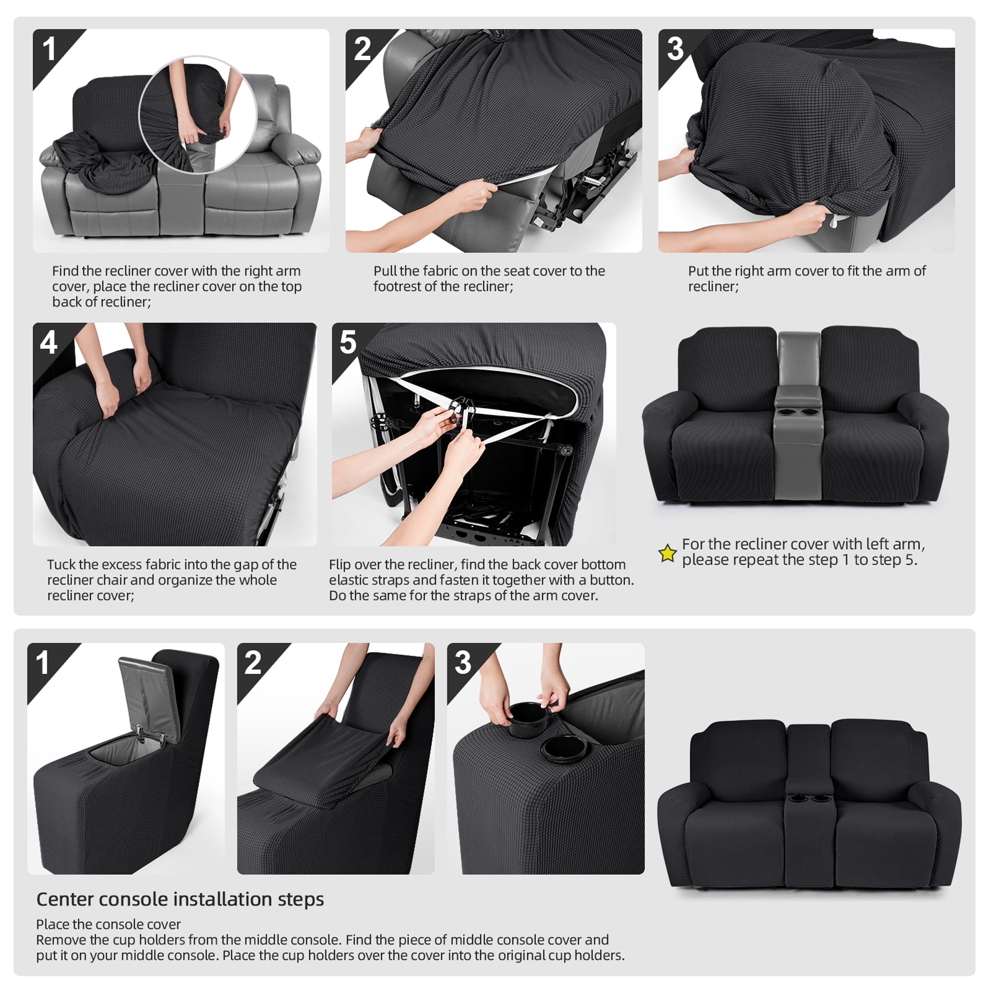 TAOCOCO Stretch Loveseat Slipcover with Middle Console, 4-Pieces Reclining Sofa Cover for 2 Seat Couch Recliner Sofa Slipocvers Furniture Protector, Black