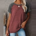 thumbnail image 3 of Pntutb moda mujer color sólido empalme cuello redondo casual mangas cortas tops Pntutb Pntutb-1922, 3 of 7