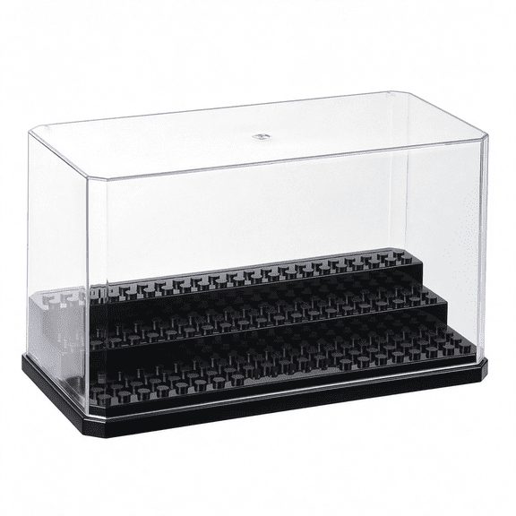 LQSEO Minifigure Display Case, 3 Tier Clear Acrylic Storage Box, Black | Tabletop Showcase Box for Mini Action Figures, Holds Up to 18 Minifigures, Dustproof, Stackable and No Tools Required