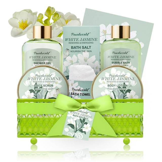 Juego de 9 cestas de regalo de baño PEARLWORLD White Jasmine