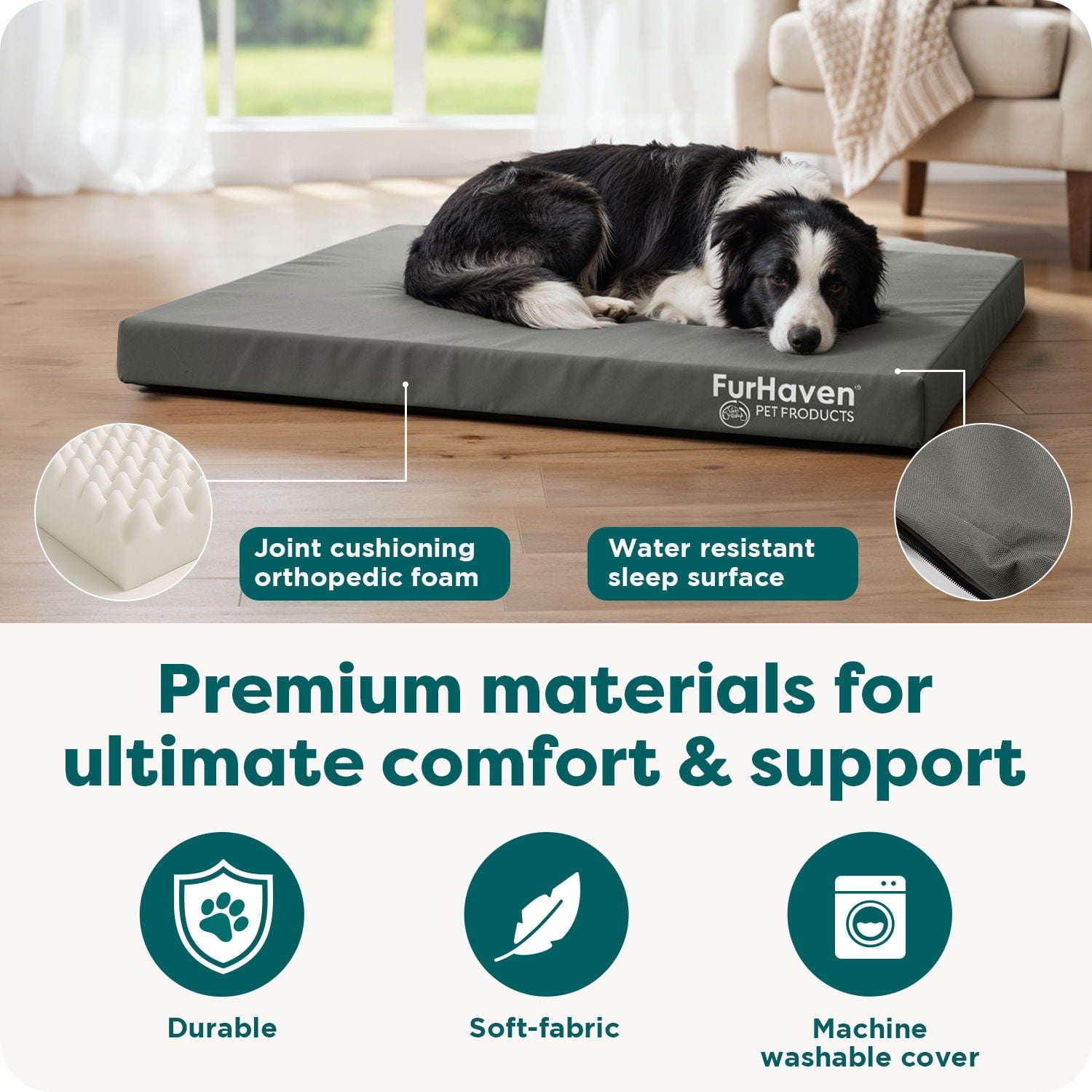 Furhaven Indoor/Outdoor Orthopedic Dog Bed with Egg Crate, Jumbo, Deep Lagoon, 1 Count