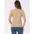 thumbnail image 4 of DARING DIVA Women's Polka Dots Peter Pan Collar Puff Sleeve Shirt Top L Light Brown, 4 of 6