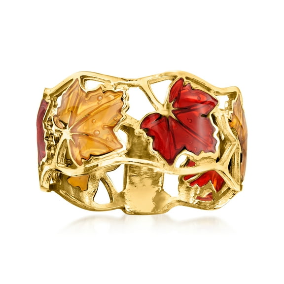 Ross-Simons Italian Red and Yellow Enamel Leaf Ring in 14kt Yellow Gold, Women's, Adult