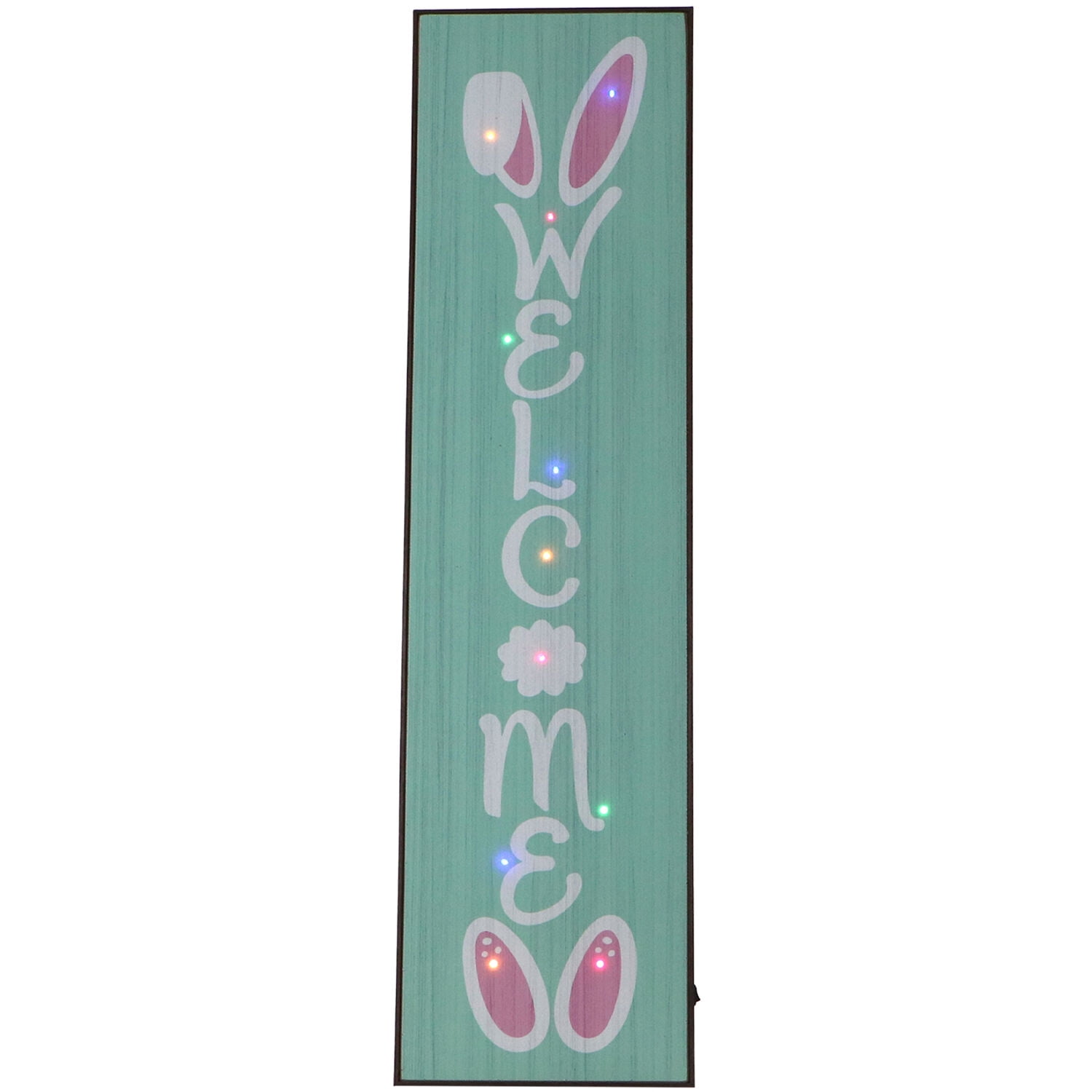 45-In. WELCOME Porch Leaner Sign with Battery-Operated LED Lights and Bunny Ears, Festive Spring Decoration, Blue