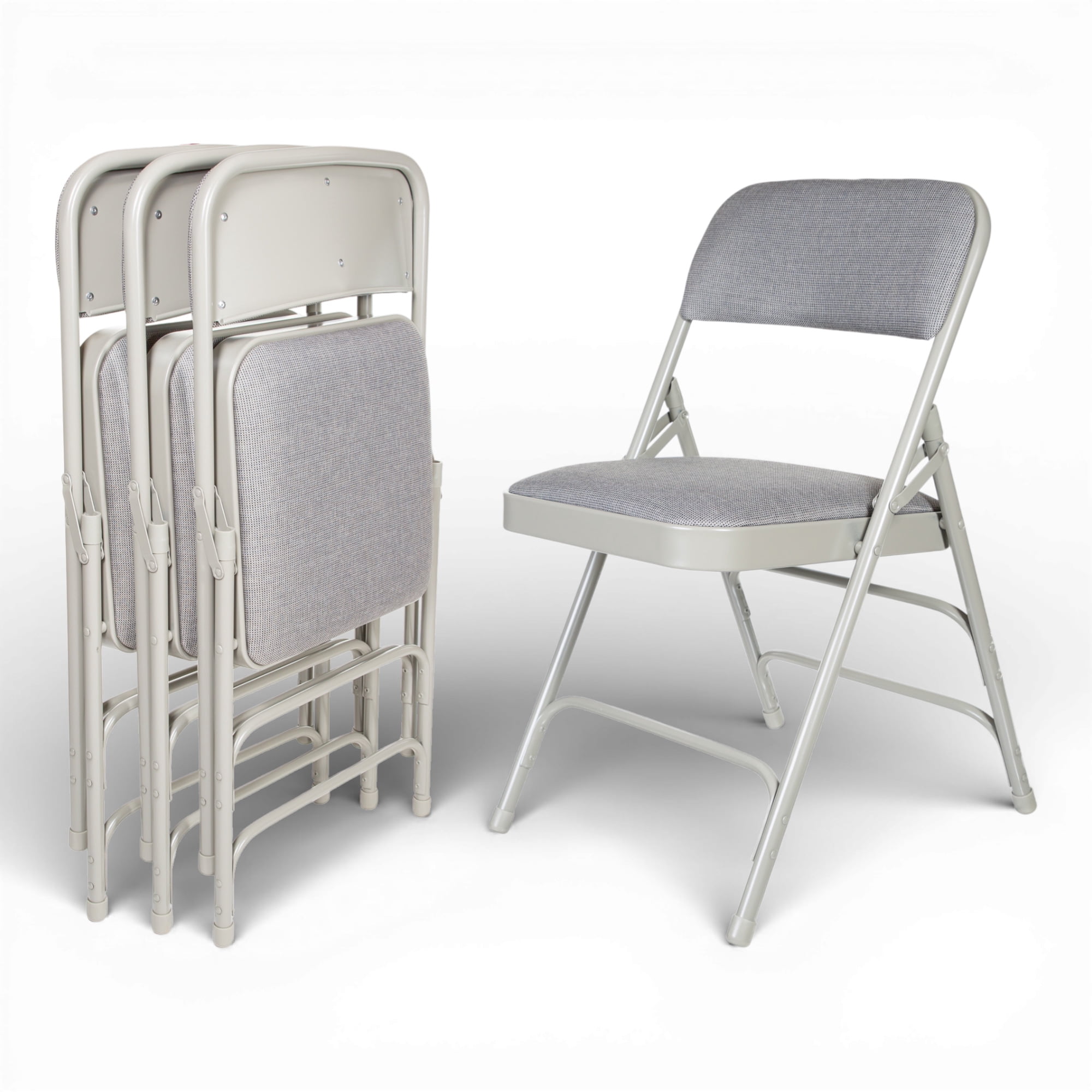Hampden Furnishings Bernadine Collection Fabric Triple Brace Folding Chair, Grey, Pack of 4