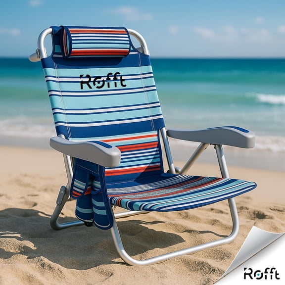 Beach Chair with 6 Positions Reclining and Lay Flat, Heavy Duty Aluminum Folding Camping Chair with Backpack Straps, Cooler and Cup Holder for Adults Outdoor
