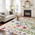 thumbnail image 3 of Area Rug for Living Room, Spring Floral Non-Slip Indoor Large Carpet for Bedroom/Dining Room, Pink Blue Flowers Butterfly Rustic Washable Low-Profile Rectangle Floor Runner Rugs - 5 x 8 Ft, 3 of 7