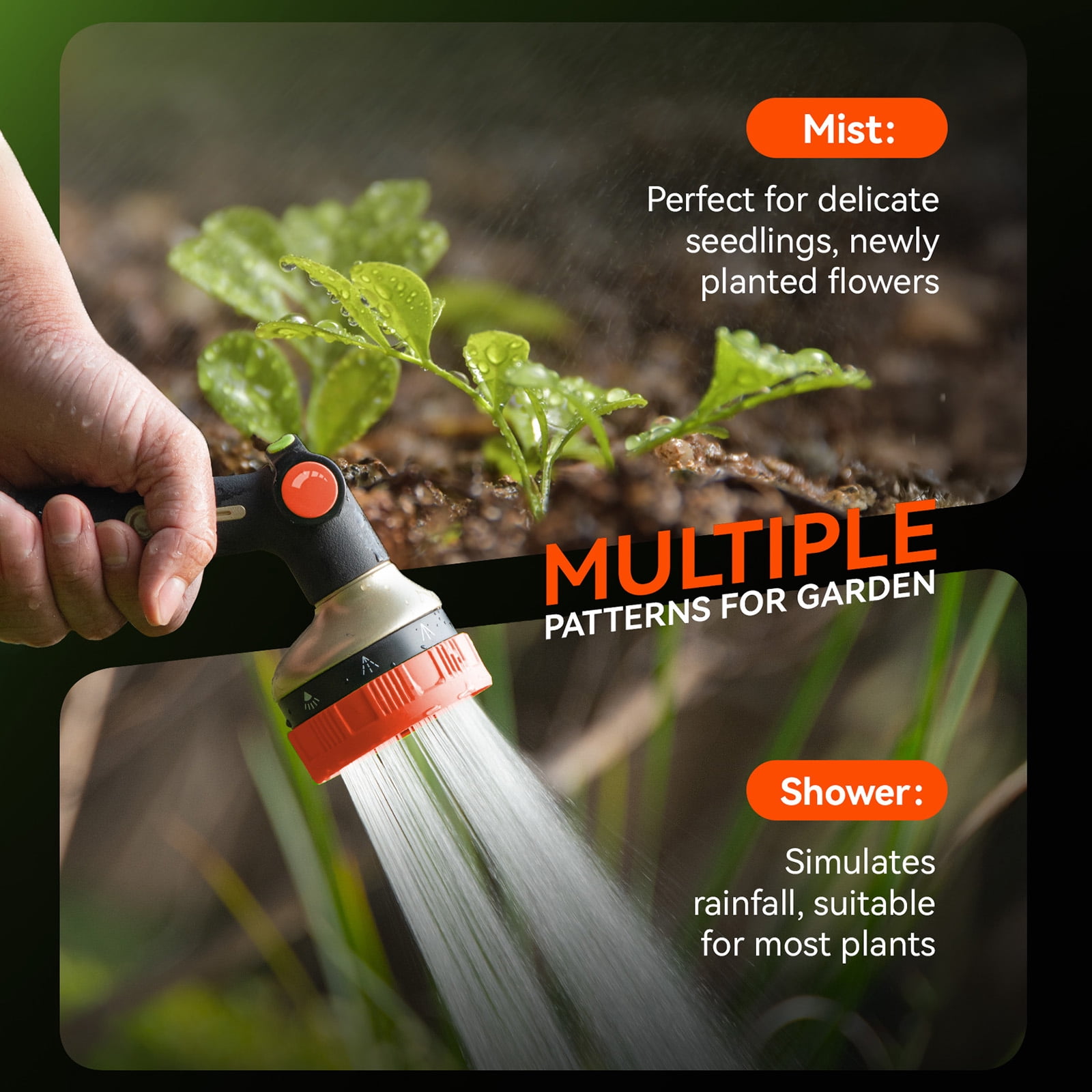 RainPoint Garden Hose Nozzle 8-Spray Patterns Thumb Control Heavy Duty Water Hose Sprayer Adjustable Flow for Watering Plants, Washing Cars