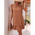 thumbnail image 5 of Summer Dresses for Women Round Neck Cap Sleeve Ruffle Hem Casual Smock Mini Dress Caramel Color XL, 5 of 7