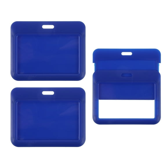 Uxcell 3 Pack Clear Badge Holder, Plastic ID Badge Holder Double Sided Horizontal ID Protector Clips, Blue