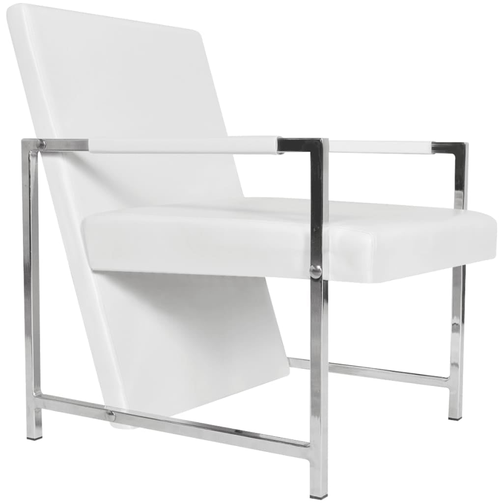 Kepooman Modern Artificial Leather Relax Armchair with Chrome Feet for Home Office, White Kepooman Modern Artificial Leather Relax Armchair with Chrome Feet for Home Office, White