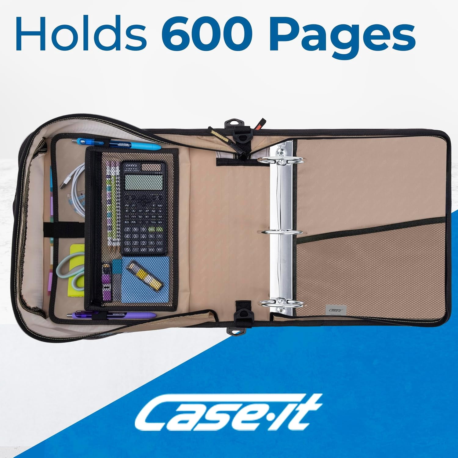 Case-it The Mighty Zip Tab Zipper Binder - 3 Inch O-Rings - 5 Color Tab Expanding File Folder - Multiple Pockets - 600 Sheet Capacity - Comes with Shoulder Strap - OG Camo D-146-P