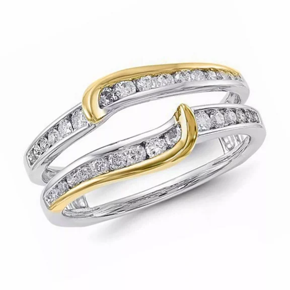 1.60 CT Round Cut Lab-Created Diamond Enhancer Wedding Ring Guard Wrap 14k White Gold Plated