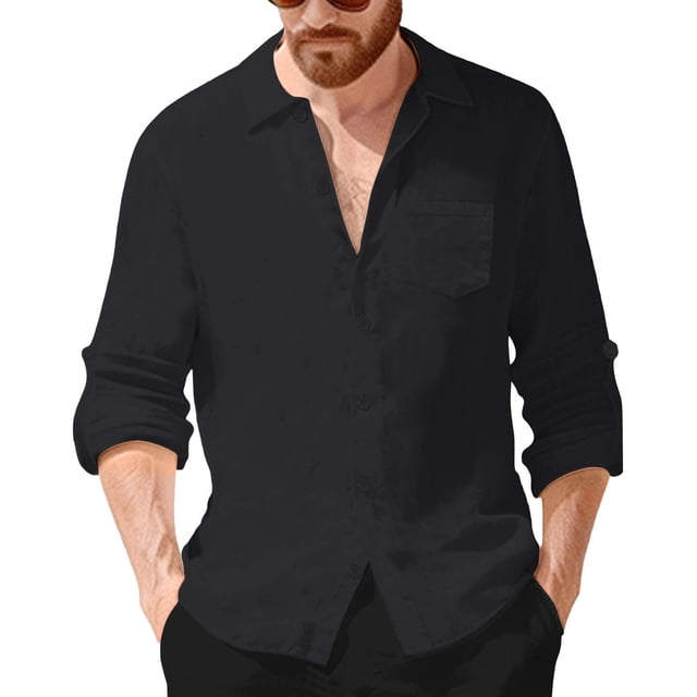 Camisas de Manga Larga con Botón de Solapa para Hombre de Ajuste Suelto Top de Moda de Bolsillo de Cardigan para el Verano
