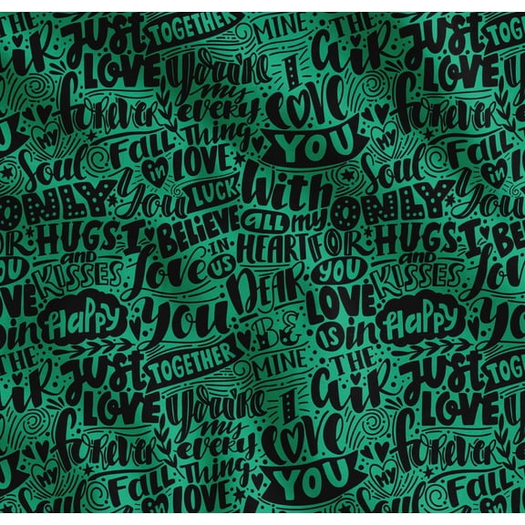Soimoi Green Cotton Voile Fabric Just Love Forever Text Printed Fabric 1 Yard 42 Inch Wide