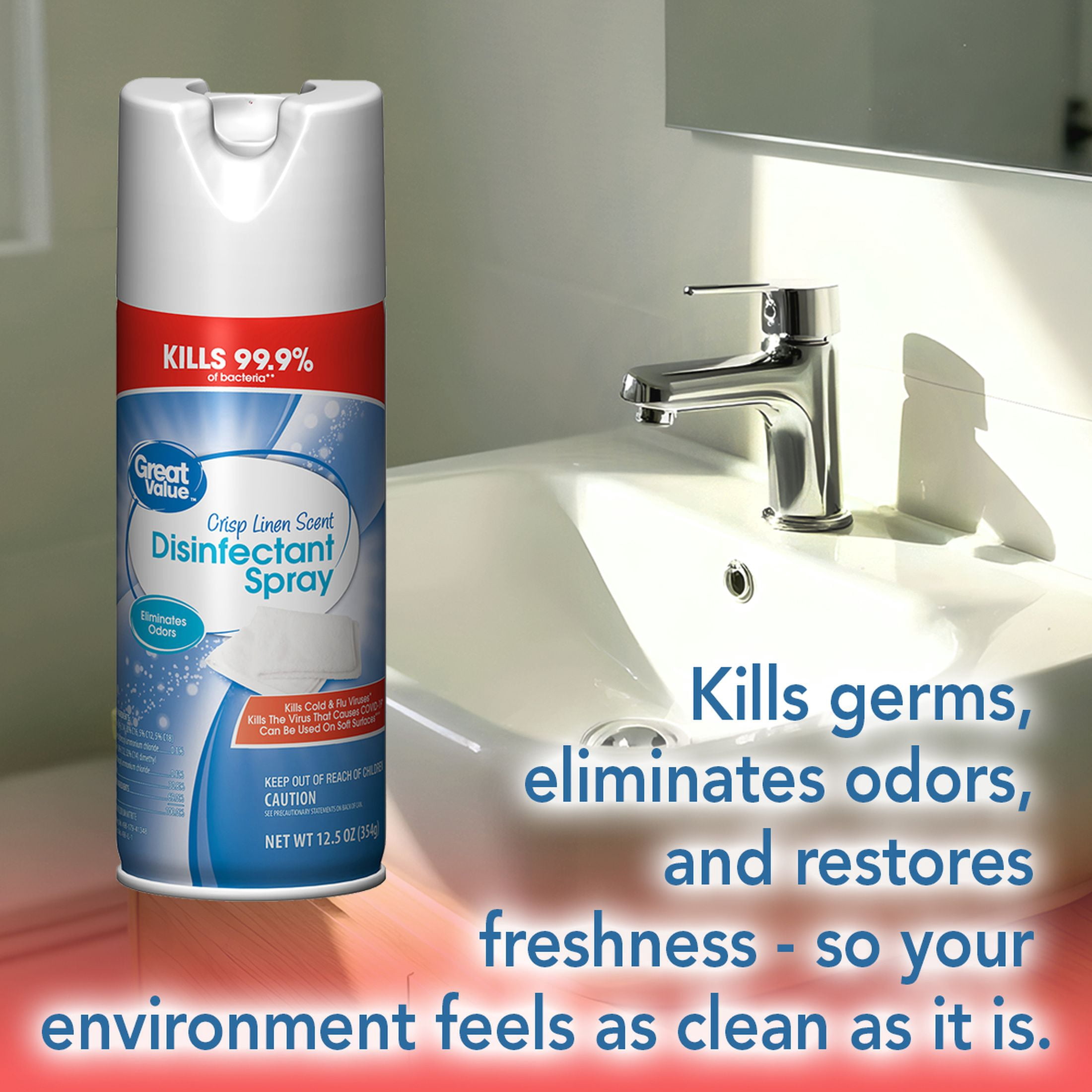 Great Value Disinfectant Spray, Crisp Linen Scent, 12.5 oz