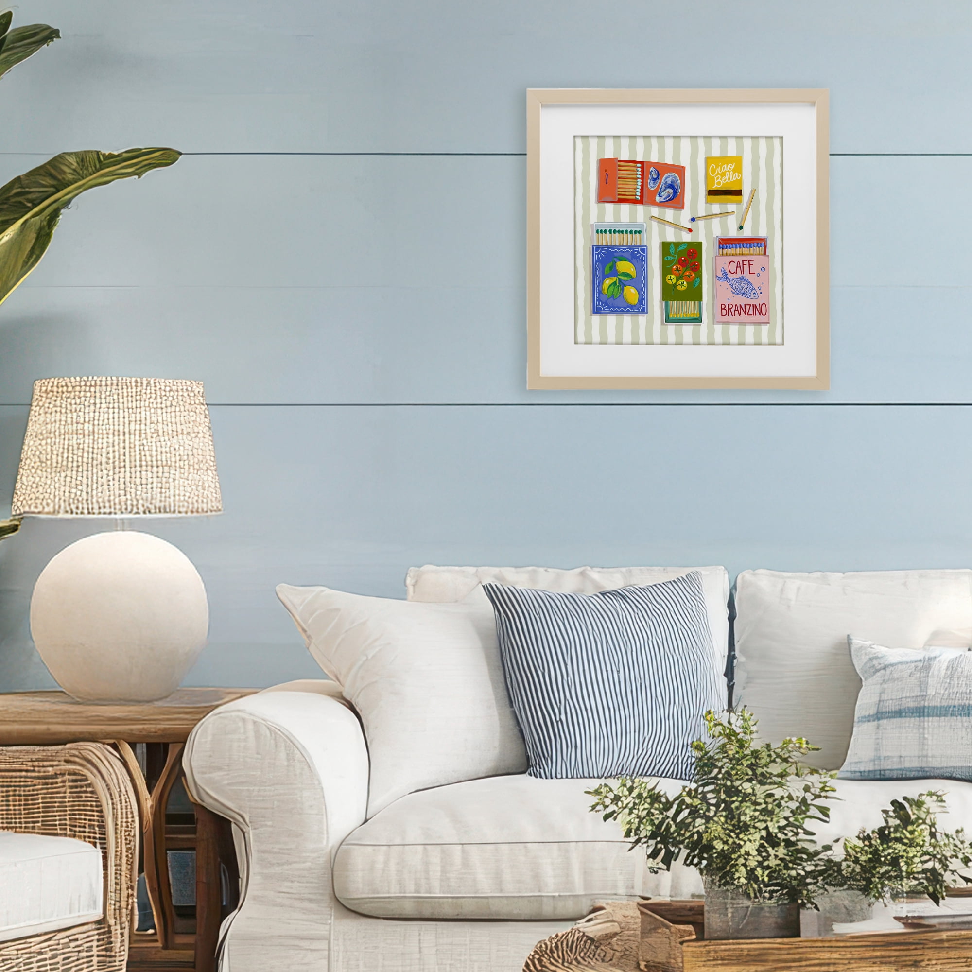 Stupell Industries Ciao Bella Seaside Matchboxes Birch Framed Print Under Glass, design by Rachel Nerney