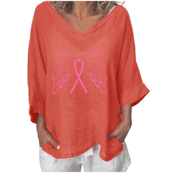jsaierl Breast Cancer T Shirts for Women Pink Ribbon Printed Tops Short Sleeve Tees Crewneck Pullover T-shirt Pink Cute Tops Ladies Cancer Awareness Shirts