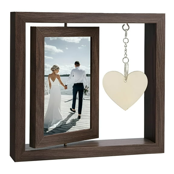 LAMIRO 6Inch Rotating Couples Picture Frame Double-Sided Picture Frame with Engraved Heart Pendant Wedding Engagement Gifts for Boyfriend Girlfriend Wife Husband