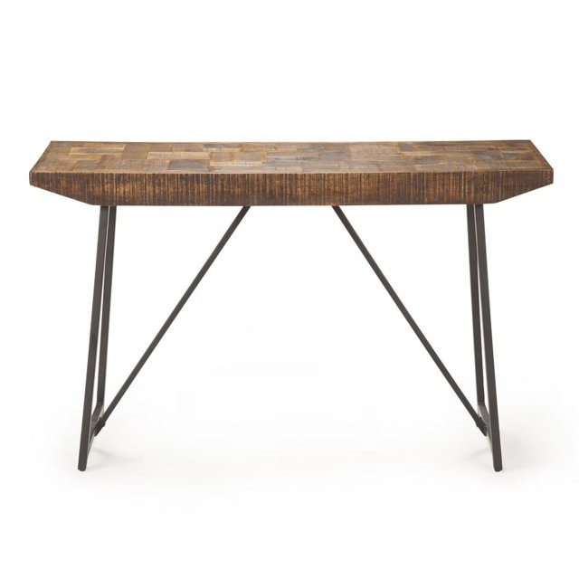Walden Brown Wood Parquet Top with Dark Gray Iron Base Sofa Table