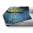 thumbnail image 3 of Sea Soft Flannel Fleece Throw Blanket, Idyllic Sunrise Scenery Calm Seascape with a Fishing Boat Tranquility, Cozy Plush for Indoor and Outdoor Use, 50" x 60", Azure Blue Orange, by Ambesonne, 3 of 6