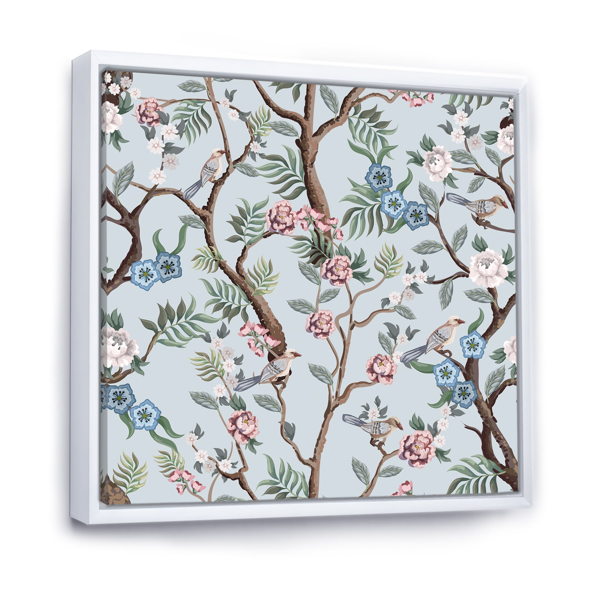 Designart 'Birds and Peonies With Chinoiserie X' Traditional Framed Canvas Wall Art Print