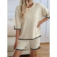 thumbnail image 4 of Womens Lounge Sets 2 Piece Outfits Short Sleeve Pullover Tops Wide Leg Pants Summer Travel Outfits White L, 4 of 9