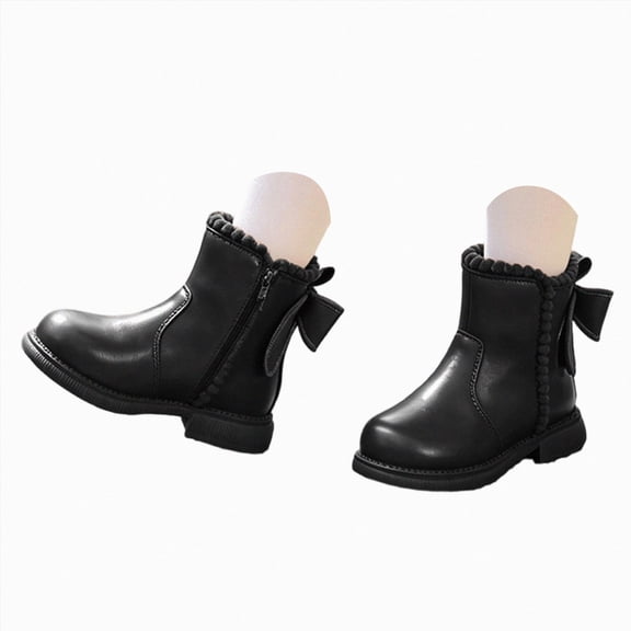 KPOPLK Girls Boots Waterproof Outdoor Side Zipper Comfort Ankle Boots Combat Short Booties for Toddlers/Little Kids/Big Kids(E,Black)