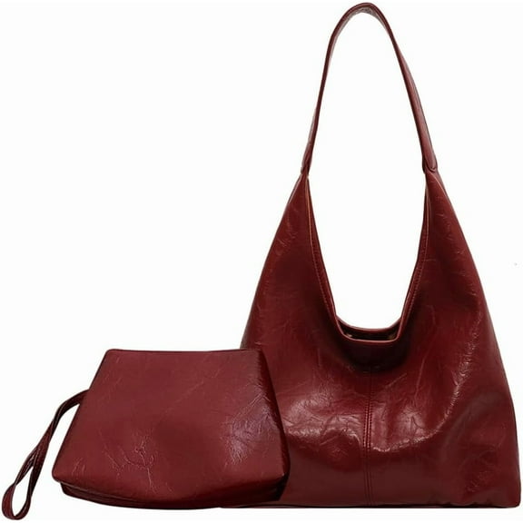 Leather Shoulder Bag Red Leather Hobo Bags for Women Large Trendy Slouchy Tote Bag Satchel bag Suede Handbag for Work