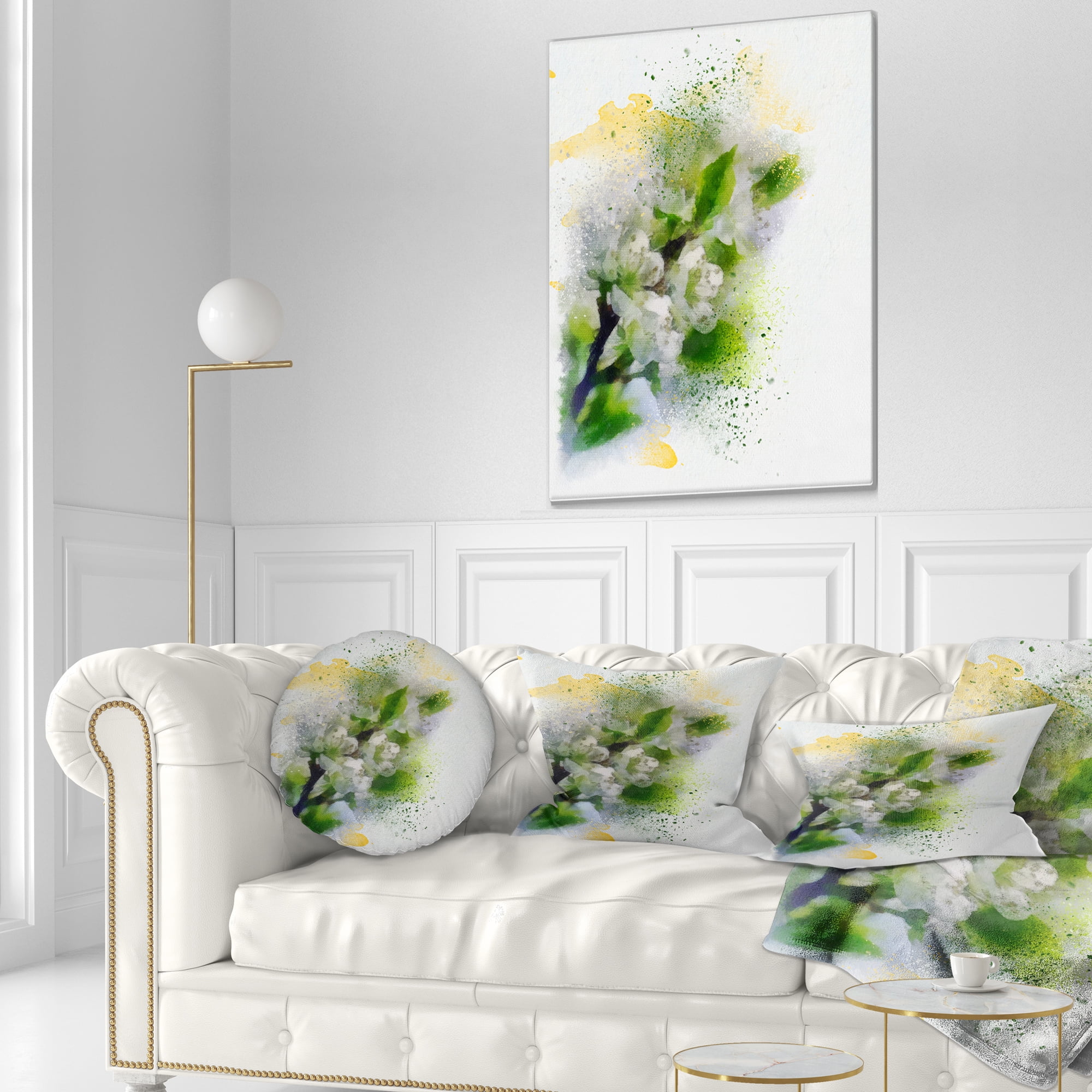 Designart Cherry Branch with Leaves and Flowers - Flower Throw Pillow - 12x20