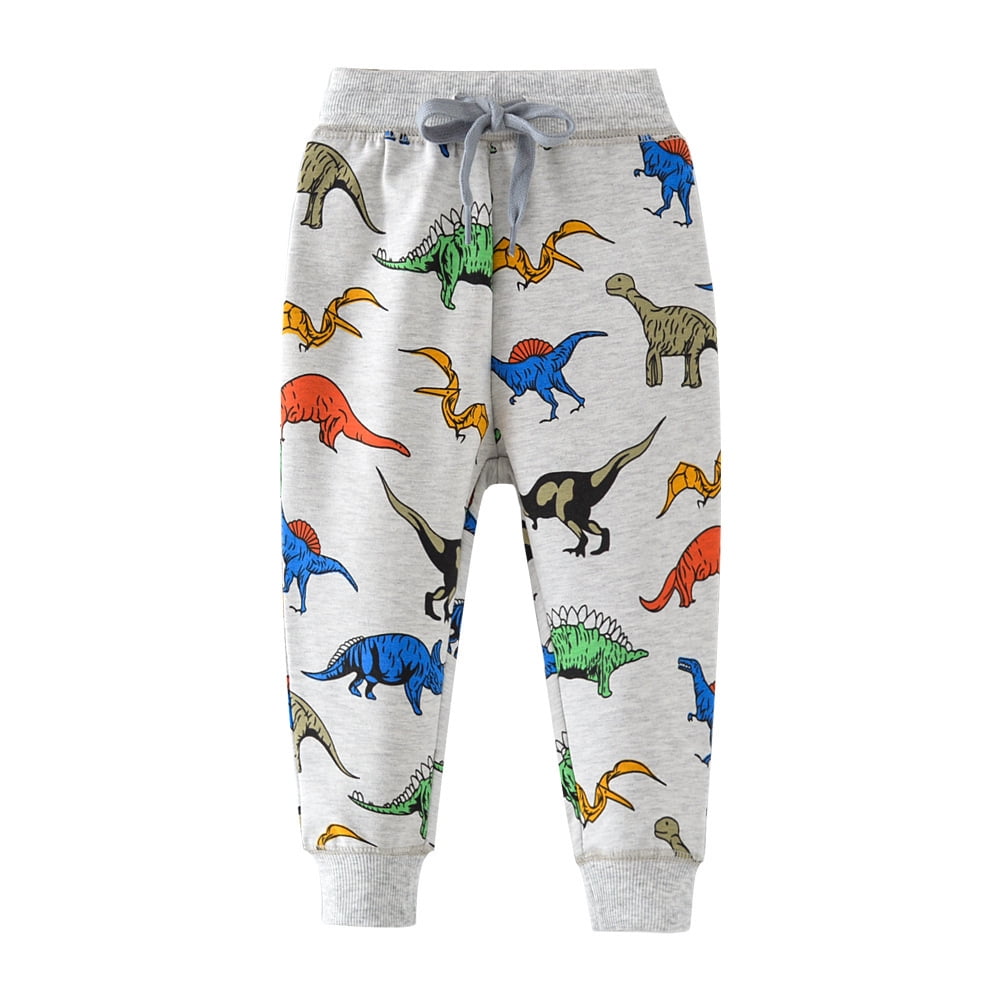 Soft Grey Tracksuit Bottoms with Stitched Dinosaur Motif Dino Joggers 