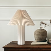 SUNMORY 17.5'' Ceramic Table Lamps with Pleated Fabric Lamp Shade, 3 Way Dimmable White Lamp, LED Nightstand Lamp for Bedroom, Living Room, Home Office (Natual White)