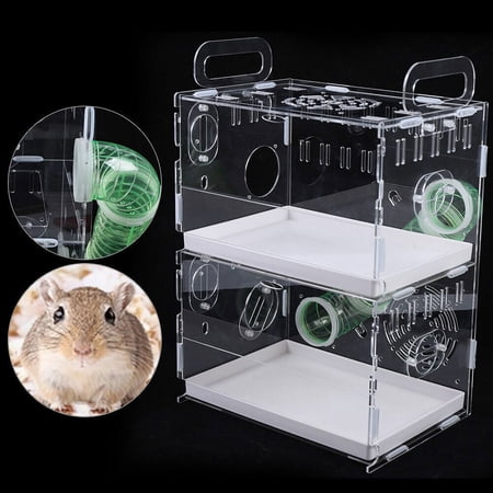 Hamster Cage 2 Tiers Acrylic Mouse Mice Rat Habitat Pet Small Animal House 10.24*7.48*13.78in for Hamsters, Quail, Flying Squirrels