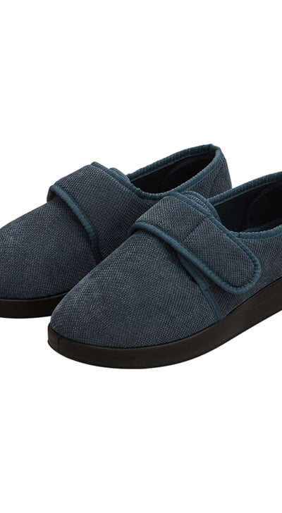 Mens Comfort Slippers Corduroy Soft Heel Easy Touch Adjustable Indoor Shoes Size 