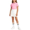 thumbnail image 6 of Girls Back To School 3 Pieces Outfit Set Solid Color Short Sleeve Shirt and Pleated Skirt and Striped Socks Kids Performance Casual Clothing Set Teen Kids Clothing 3-16 Years, 6 of 9