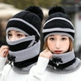 thumbnail image 4 of 3Pcs/Set Women Winter Woolen Knitted Fluffy Ball Beanie Cap Warm Mask Neck Scarf, 4 of 7