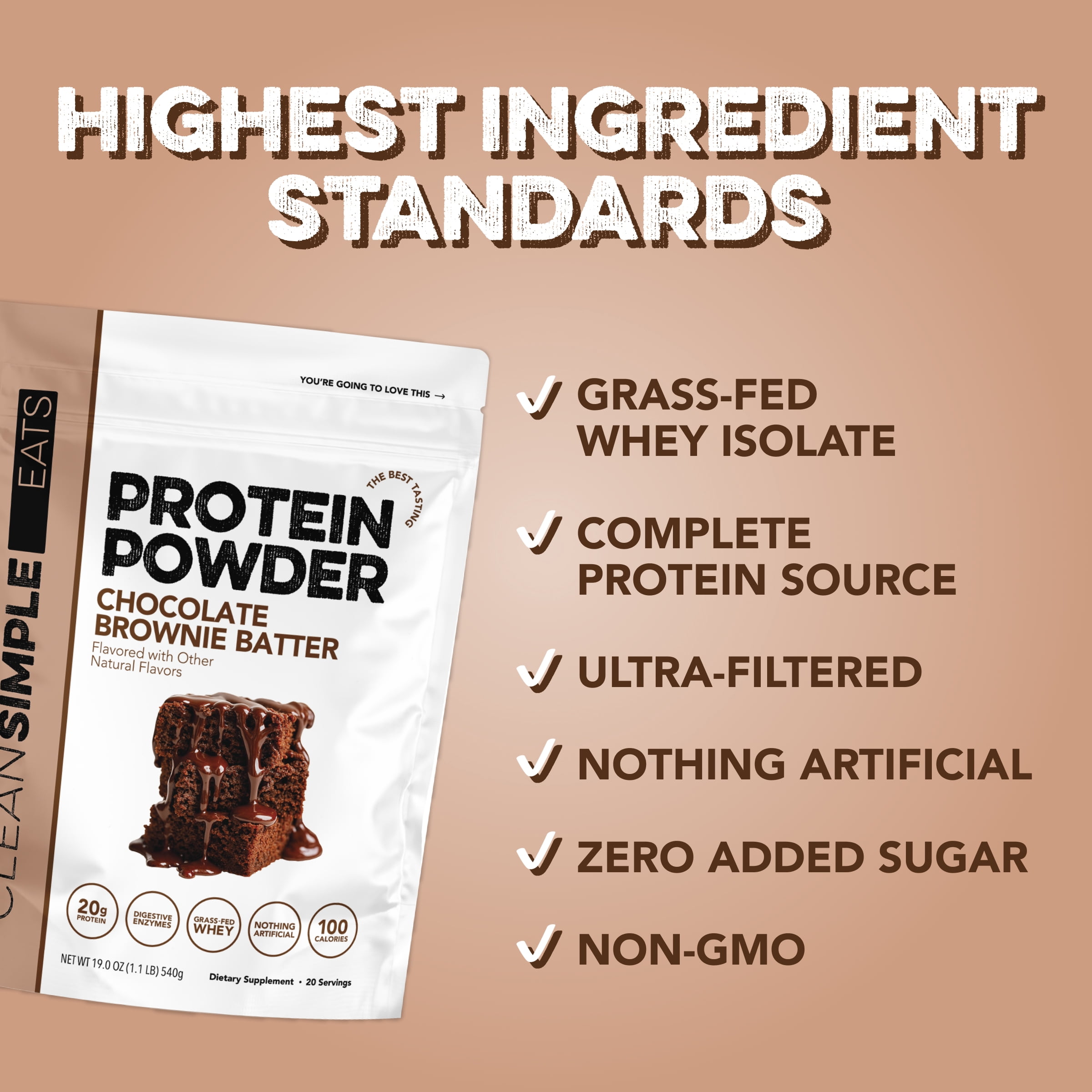 Clean Simple Eats Protein Powder Chocolate Brownie Batter Gusset - 20 Servings