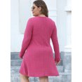 thumbnail image 2 of Women's Plus Size Ribbed Buttoned V Neck Long Sleeve Dress with Stretch 95% Polyester 5% Elastane For Work Or Casual, 2 of 11