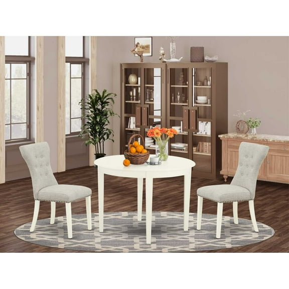 East West Furniture Dining Room Set Linen White, BOGA3-WHI-35