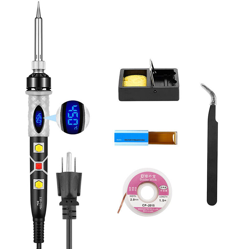 SREMTCH 80W Soldering Iron Kit Solder Wick Flux Paste Adjustable