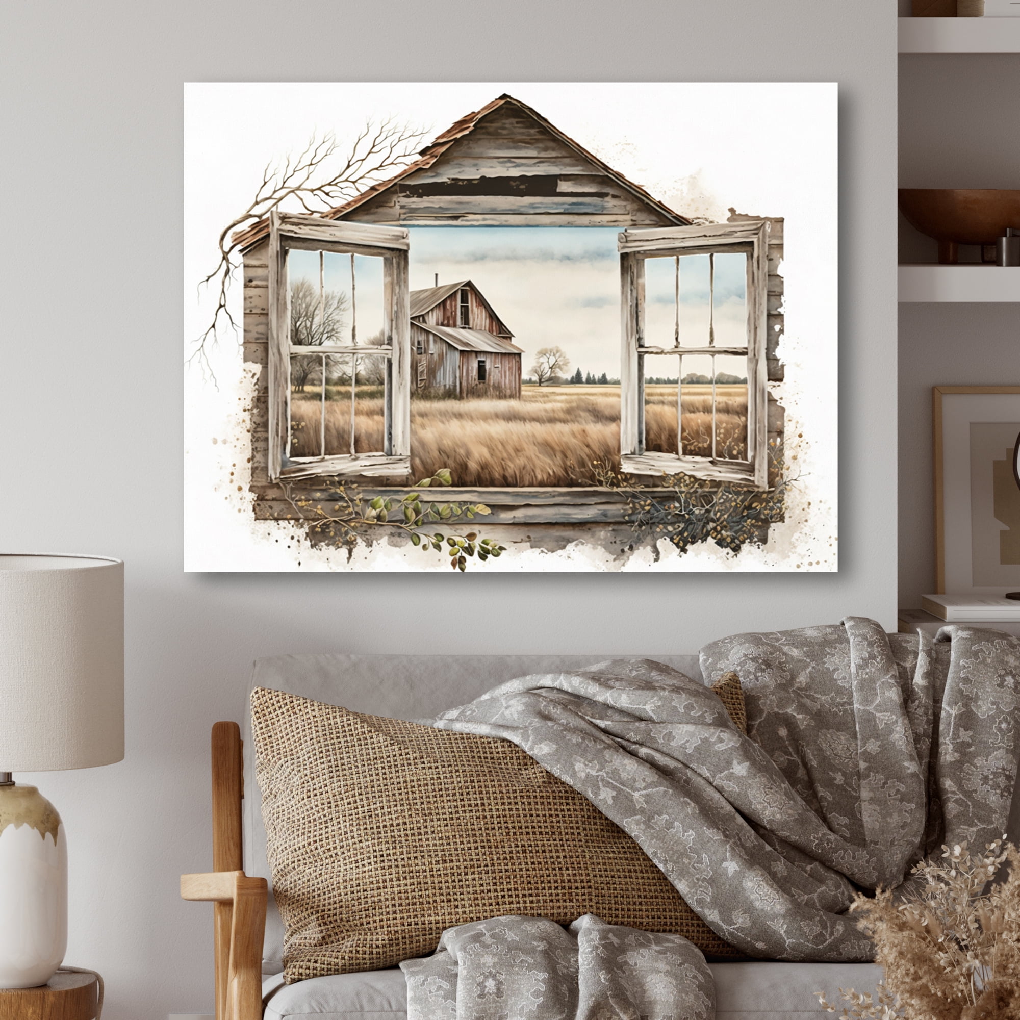 Designart Window View To Farm I Canvas Wall Art