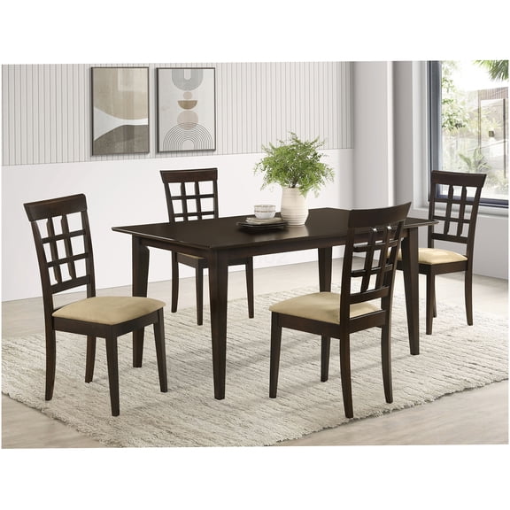 Henin 5-Piece Cappuccino Dining Set with Beige Upholstered Chairs, Rectangular Table for 4
