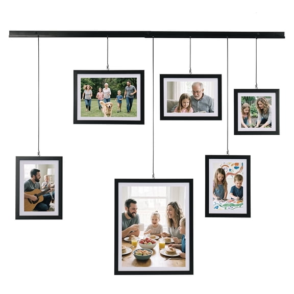 Exhibit Picture Frame Gallery Set of 6, Wall Chain Hanging Collage Frame for Various Sizes 4x4, 4x6, 5x7, 8x10 Inch Photos, Black