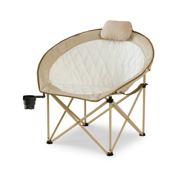 Ozark Trail Glamping Round Chair, Oversized & Padded, Soft Cozy Fabric, 300 lbs Capacity, Portable Camping & Outdoor Chair, Tan