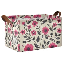 Yayeee Foldable Storage Basket for Shelves with Handles Waterproof Cloth Bins, Pink Flowers