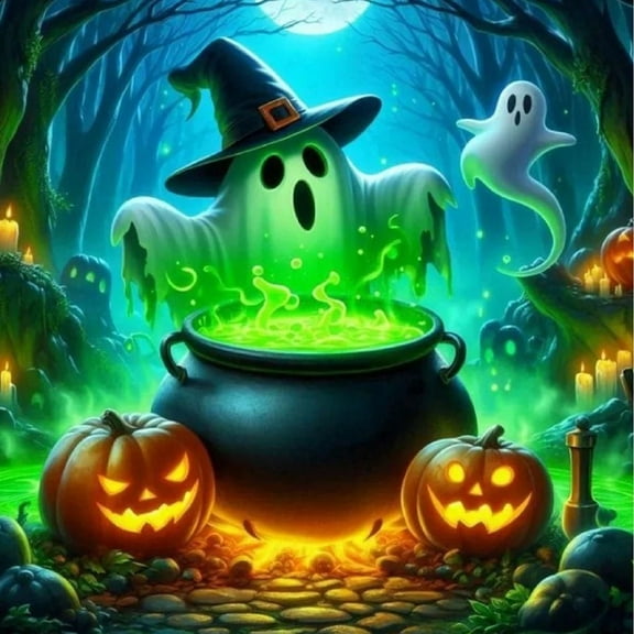 Diamond Art Painting Kits for Adults,Halloween Ghost 5D Diamond Painting Dots Art Kits for Adults Beginner, DIY Full Round Gem Crystal Art Paint by Diamond, Home Wall Decor 14x 14 in