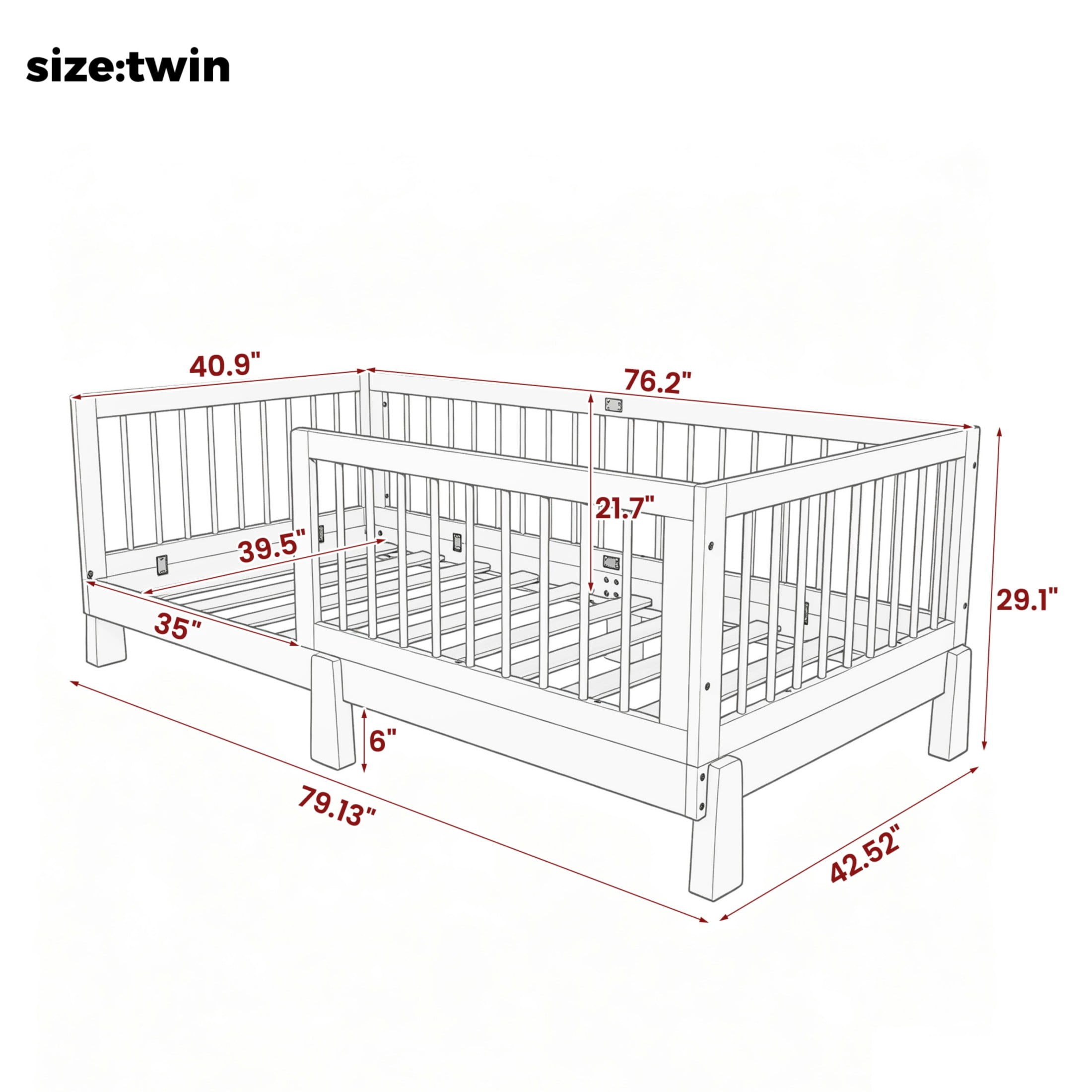 GDF Studio Rolley Twin-Size 3-in-1 Convertible Montessori Floor Bed with Guardrails, Pine Wood Kids Bed Frame, Natural