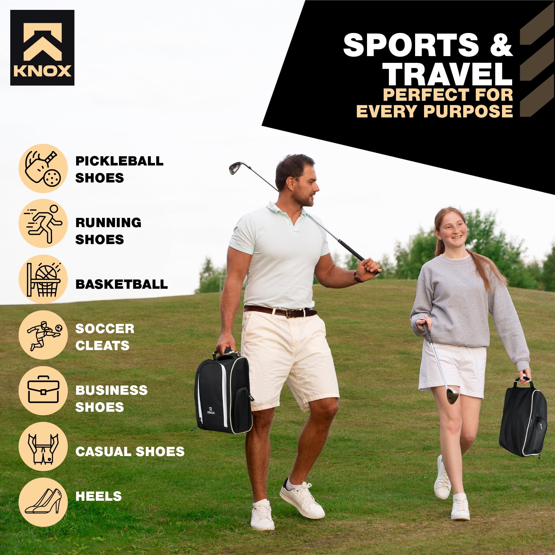 Knox KNB020 Golf Shoe Bag with Ventilation & Double Side Pockets for Socks, Tees, Golf Balls